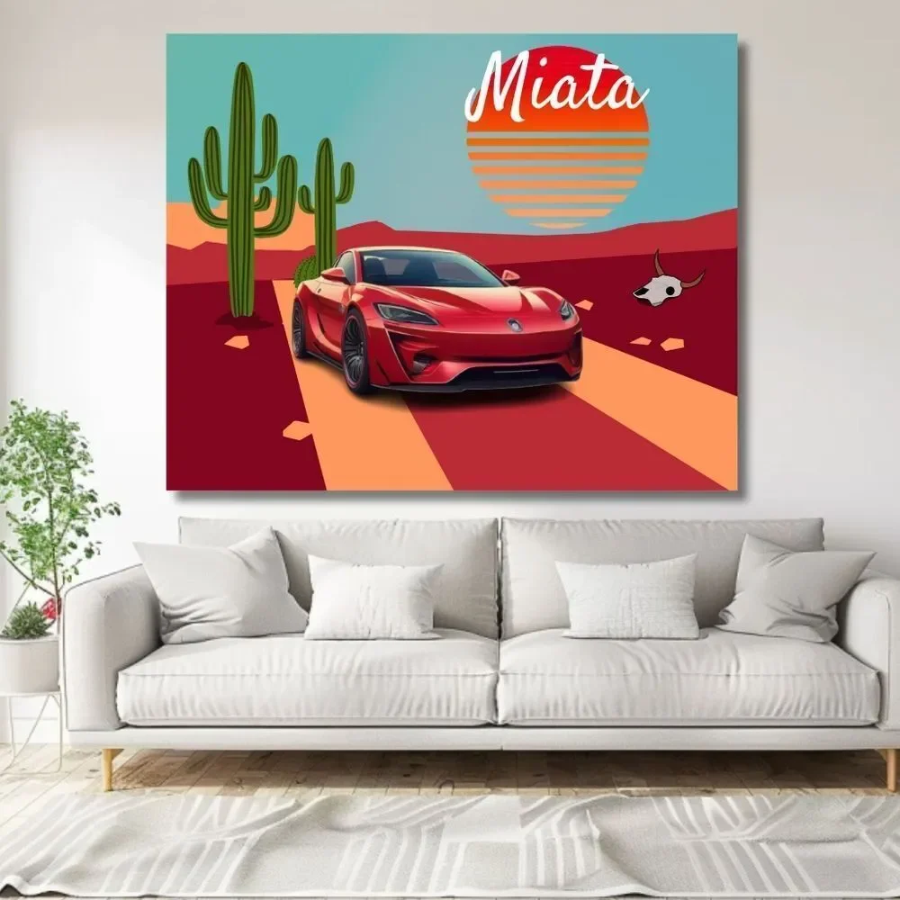 Miata MX5 Car Poster, 16x20 Landscape Art Print, Red Miata in Desert Suns Canvas